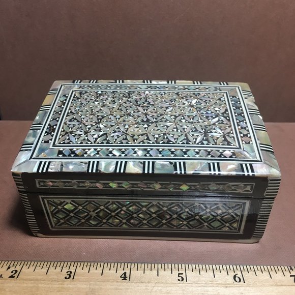 Vintage Desk Lamps Jewelry Wooden Inlay Boxes Trinkets Glass Screening Paravan - Picture 7 of 15